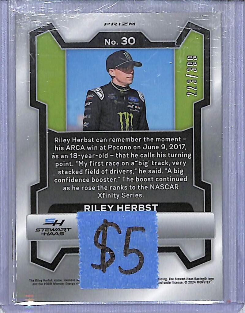 2024 Panini Prizm NASCAR White #30 Riley Herbst NM-MT 223/399  Image 2