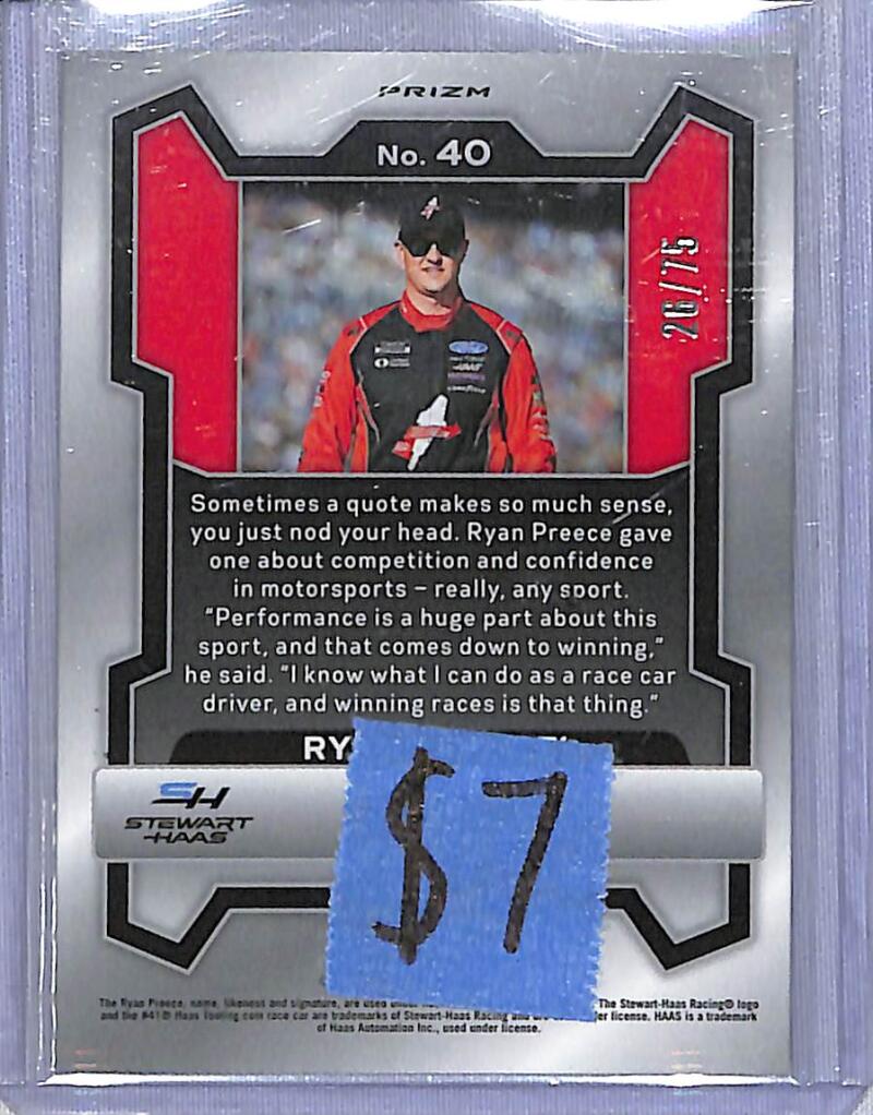 2024 Panini Prizm NASCAR Checkered Flag #40 Ryan Preece NM-MT 26/75  Image 2
