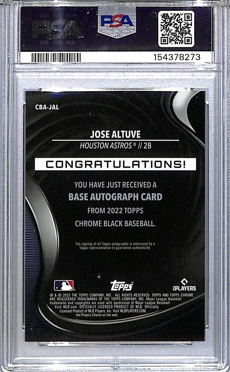 2022 Topps Chrome Black #CBA-JAL Jose Altuve PSA 10 GEM MINT Auto 26/150 Houston Astros  Image 2