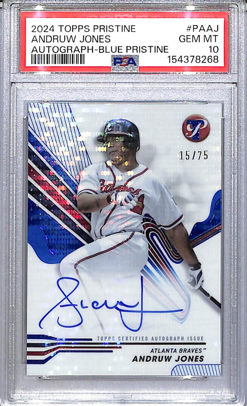 2024 Topps Pristine Blue #PA-AJ Andruw Jones PSA 10 GEM MINT Auto 15/75 Atlanta Braves  Image 1