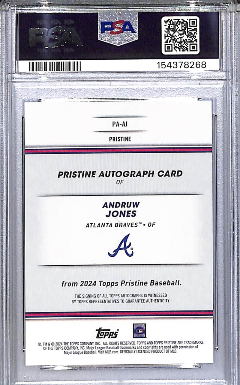 2024 Topps Pristine Blue #PA-AJ Andruw Jones PSA 10 GEM MINT Auto 15/75 Atlanta Braves  Image 2
