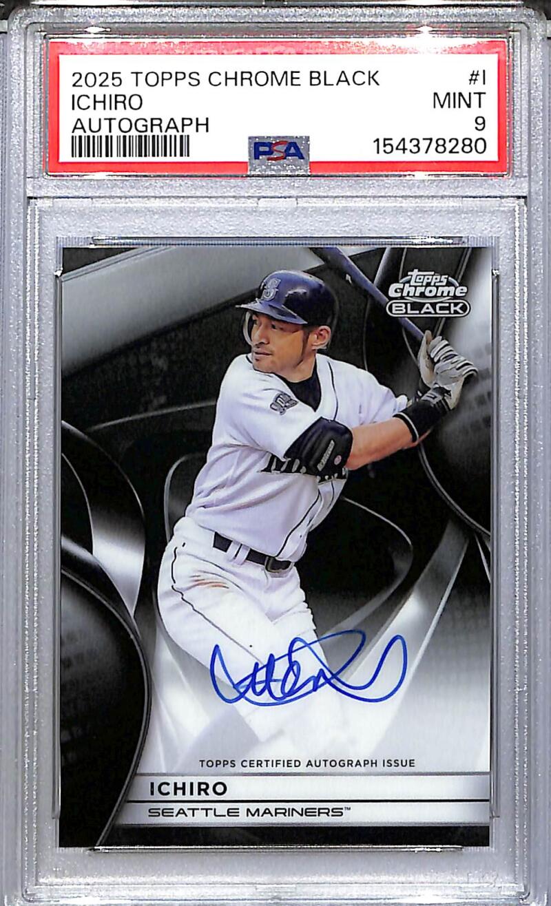 2025 Topps Chrome Black #CBA-I Ichiro PSA 9 MINT Auto Seattle Mariners  Image 1