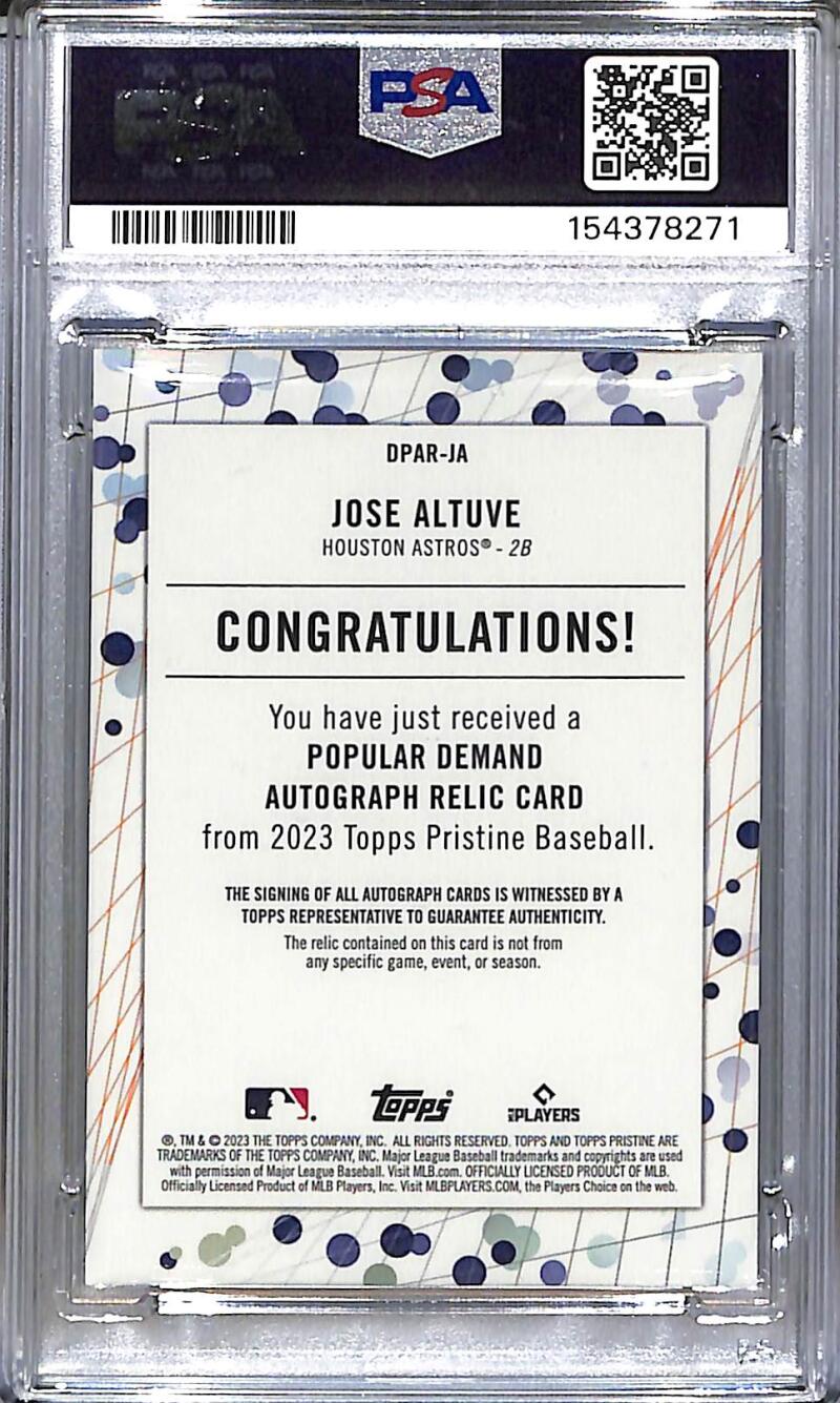 2023 Topps Pristine Popular Demand #DPAR-JA Jose Altuve PSA 9 MINT MEM Auto Houston Astros  Image 2