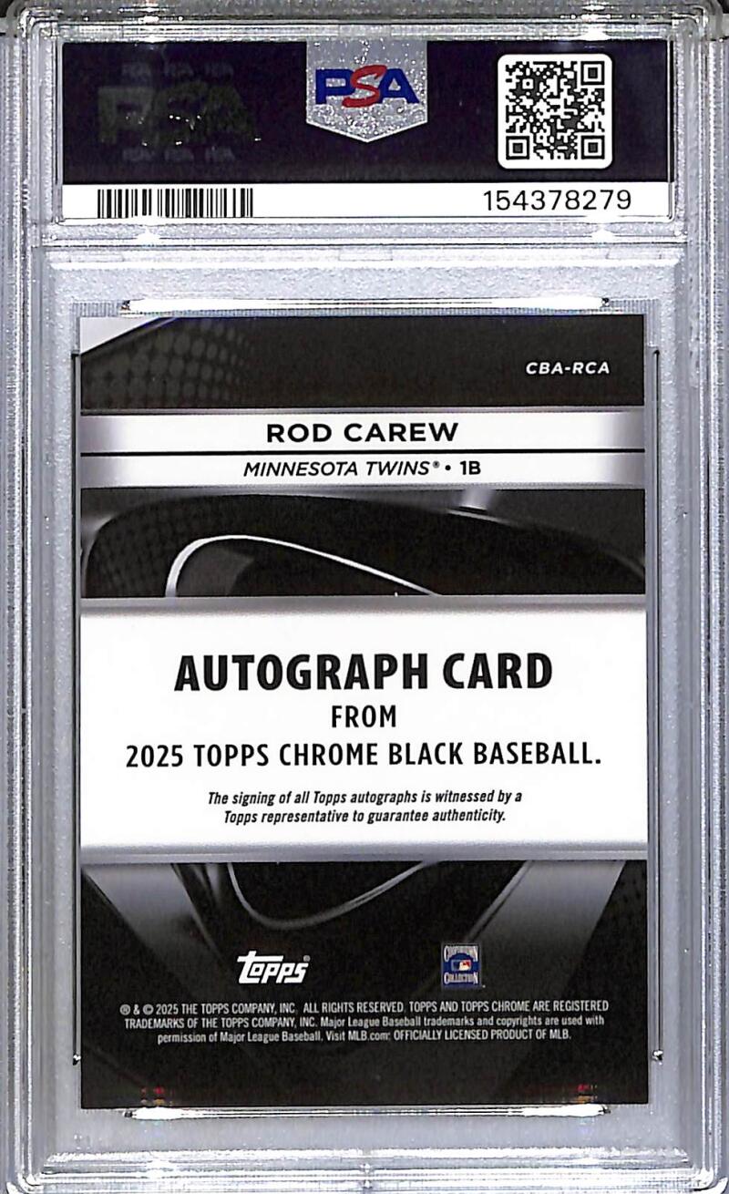 2025 Topps Chrome Black Gold Mini Diamond #CBA-RCA Rod Carew PSA 9 MINT Auto 41/50 Minnesota Twins  Image 2