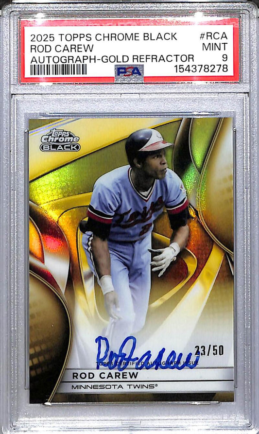 2025 Topps Chrome Black Gold Mini Diamond #CBA-RCA Rod Carew PSA 9 MINT Auto 23/50 Minnesota Twins  Image 1
