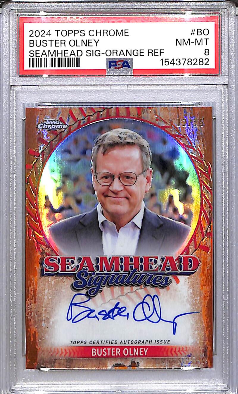 2024 Topps Chrome Seamhead Orange #SSA-BO Buster Olney PSA 8 NM-MT Auto 12/25  Image 1