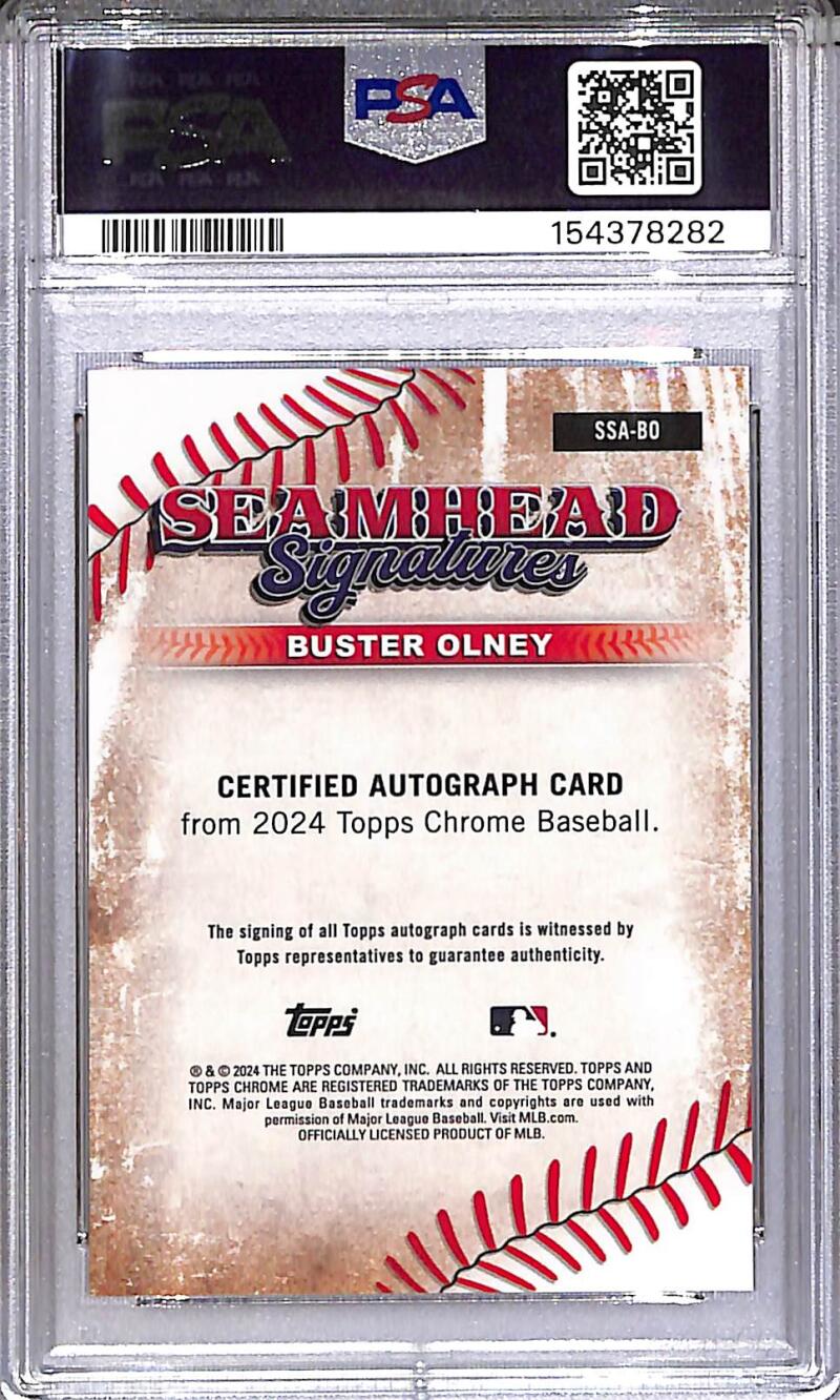 2024 Topps Chrome Seamhead Orange #SSA-BO Buster Olney PSA 8 NM-MT Auto 12/25  Image 2