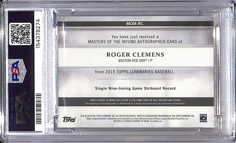 2019 Topps Luminaries Masters of the Mound #MOM-RC Roger Clemens PSA 8 NM-MT Auto 12/15 Boston Red Sox  Image 2