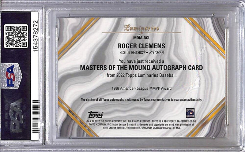 2022 Topps Luminaries Masters of the Mound #MOM-RCL Roger Clemens PSA 8 NM-MT Auto 9/15 Boston Red Sox  Image 2