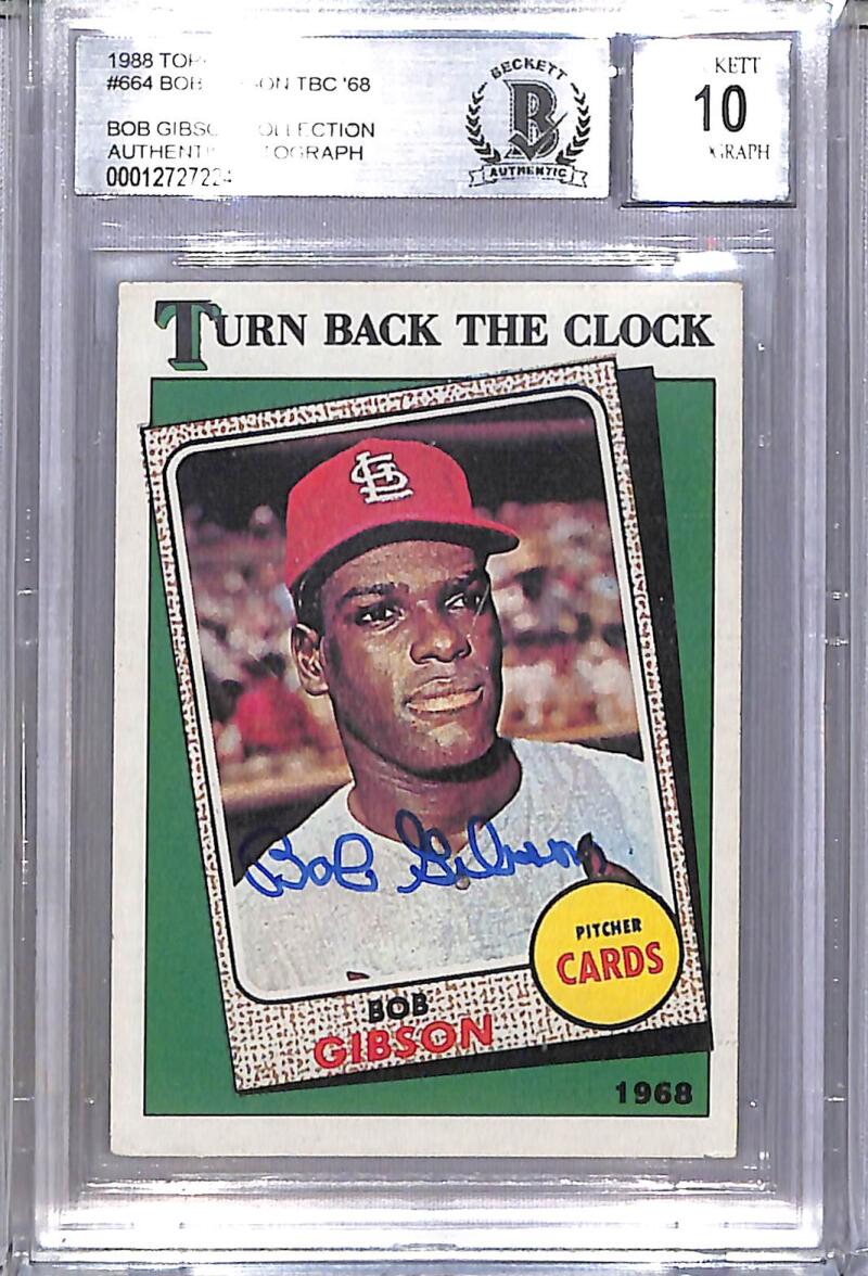 1988 Topps (Small Slab Scratch) #664 Bob Gibson Beckett AUTO 10 Auto St. Louis Cardinals  Image 1