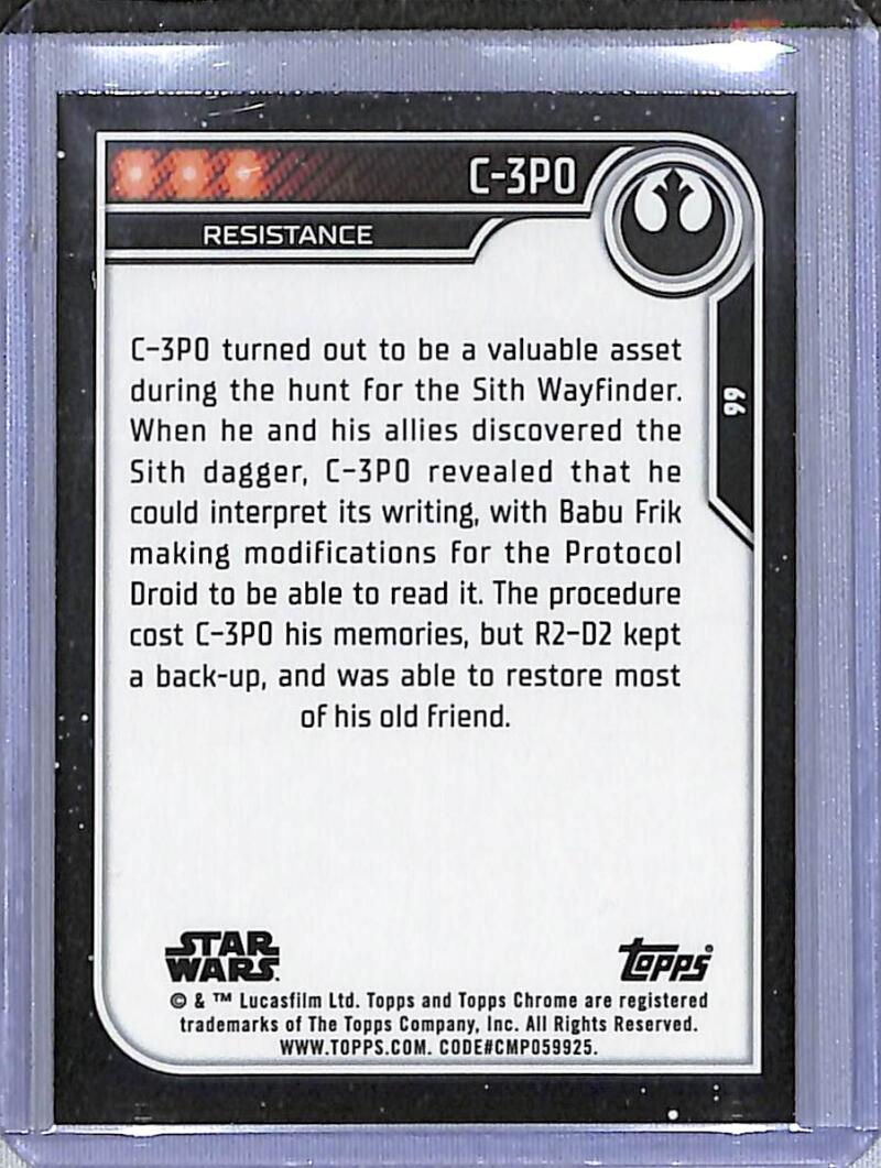 2023 Topps Chrome Star Wars #66 Anthony Daniels as C-3PO NM-MT NonSport Card Image 2