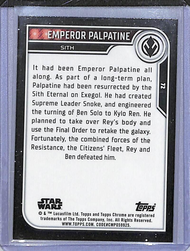 2023 Topps Chrome Star Wars #72 Ian McDiarmid as Emperor Palpatine NM-MT NonSport Card Image 2