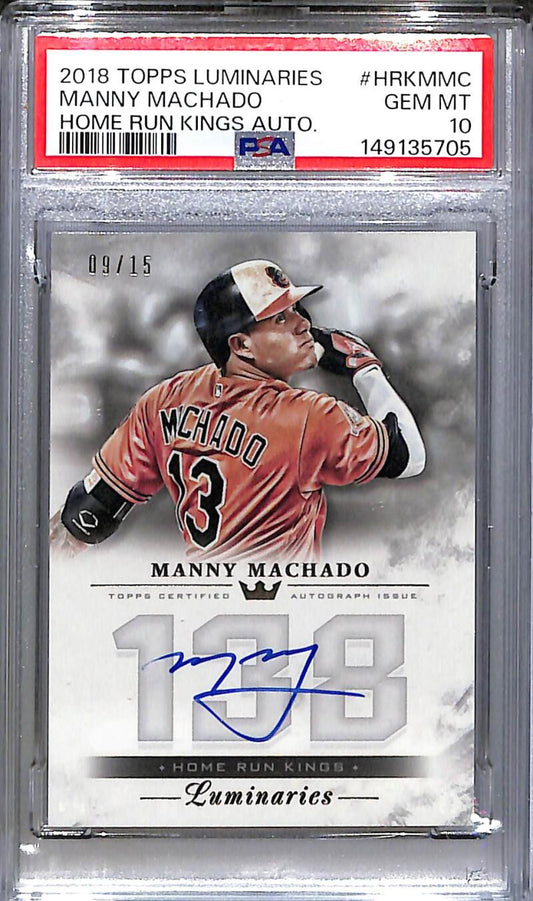 2018 Topps Luminaries Home Run Kings #HRK-MMC Manny Machado PSA 10 GEM MINT Auto 9/15 Baltimore Orioles  Image 1