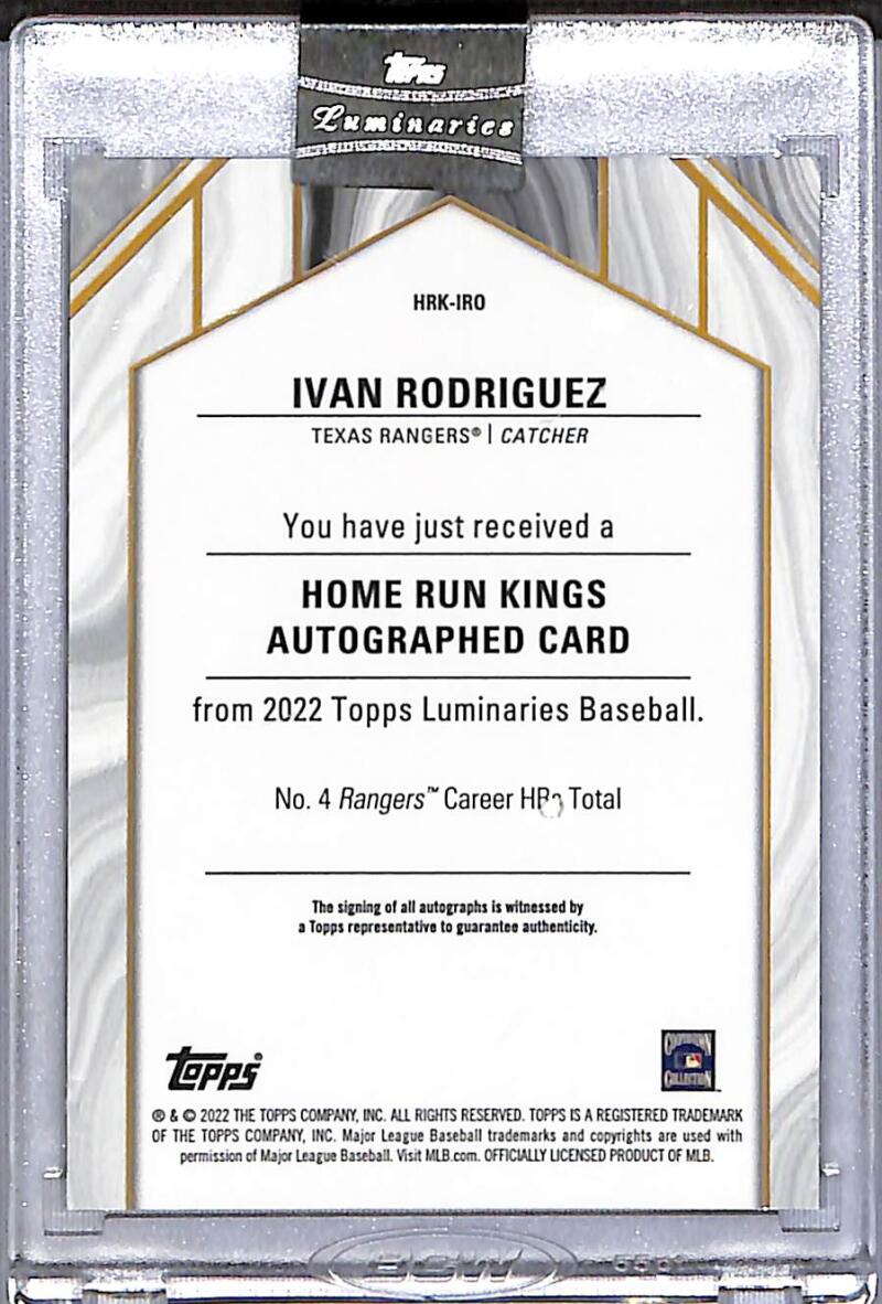 2022 Topps Luminaries Home Run Kings #HRK-IRO Ivan Rodriguez NM-MT Auto 4/15 Texas Rangers  Image 2