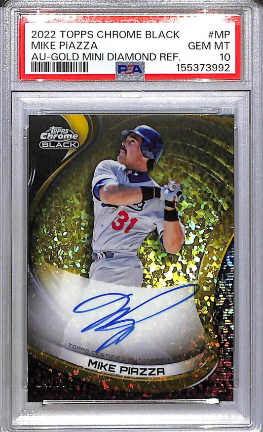 2022 Topps Chrome Black Gold Mini Diamond #CBA-MP Mike Piazza PSA 10 GEM MINT Auto 14/50 Los Angeles Dodgers  Image 1