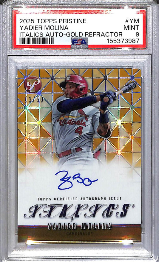 2025 Topps Pristine Italics Gold #I-YM Yadier Molina PSA 9 MINT Auto 3/50 St. Louis Cardinals  Image 1