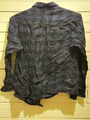 Croft & Barrow Shirt Mens M Navy Crinkle Button Up Long Sleeve Lightweight - Apparel