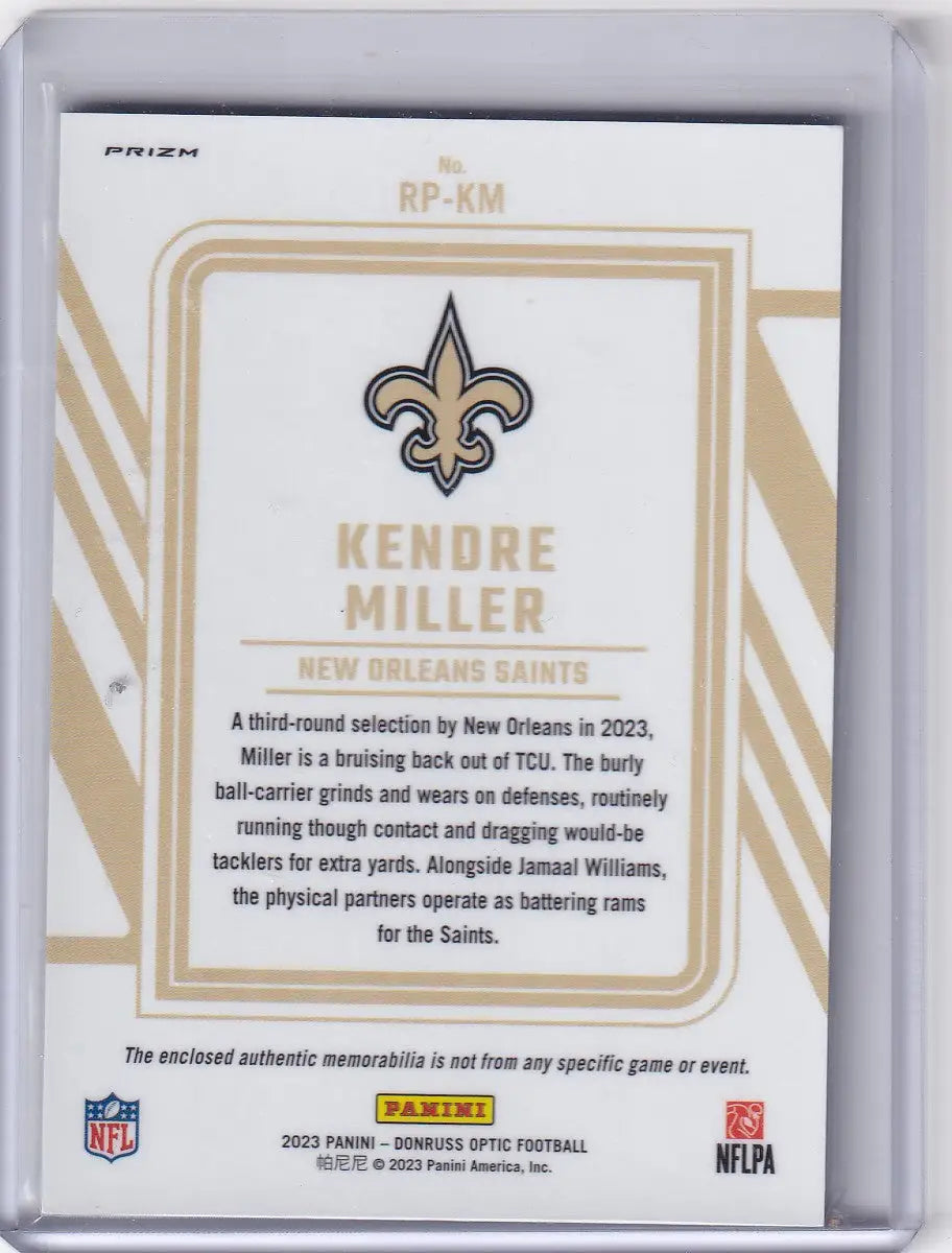 2023 DONRUSS OPTIC #RP-KM KENDRE MILLER PHEHOM PATCH- NEW ORLEANS SAINTS - Football Card Single