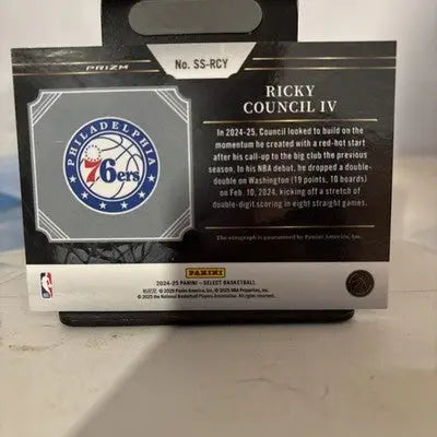 2024-25 Panini Select Ricky Council IV Signature Selections Auto #SS-RCY 76ers - Basketball Card Single