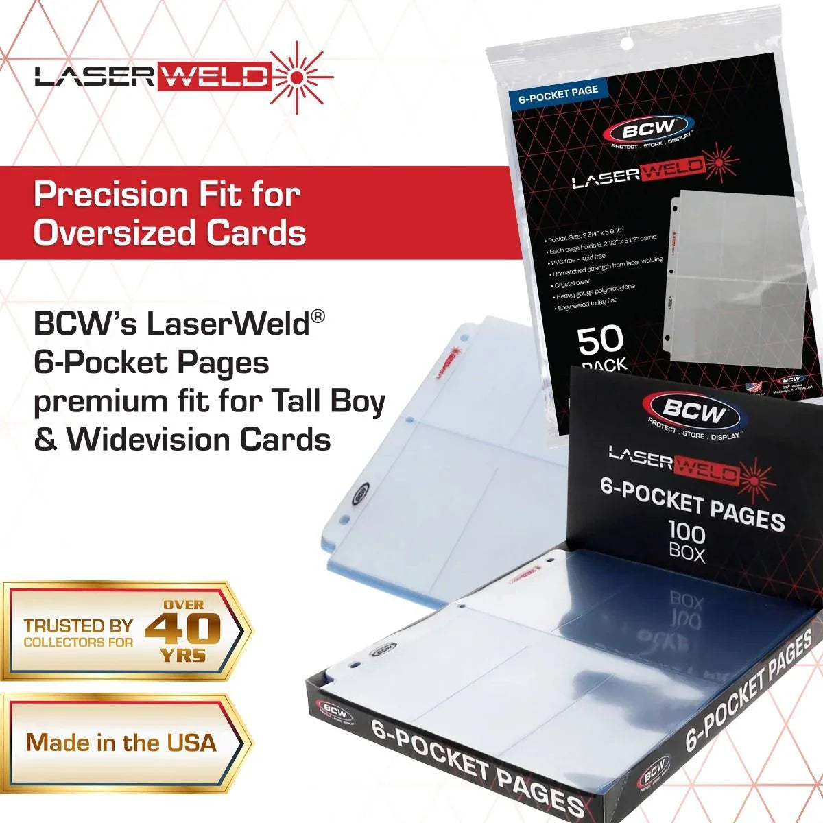 BCW LaserWeld® 6-Pocket Card Page 100 Count Box