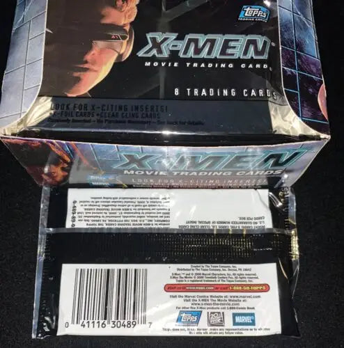 Sealed pack of 2000 Topps X-Men movie trading cards featuring Marvel Comics characters