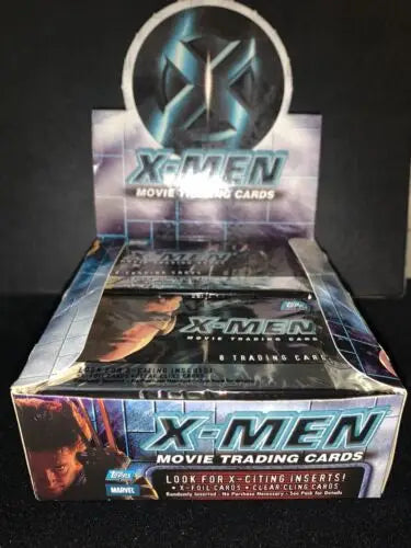 Sealed pack of 2000 Topps X-Men movie trading cards featuring Marvel Comics characters