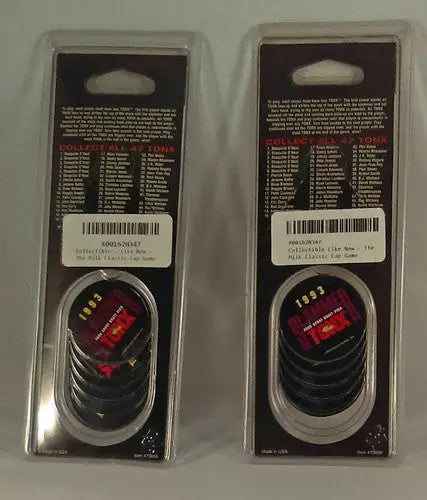 Two packs of collectible pogs from The Classic Milk Cap game with original gloss featuring Shaquille O Neal