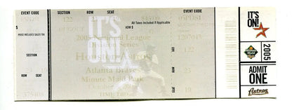 2005 Astros baseball ticket featuring Biggio, Andruw, and Chipper for baseball cards collectors
