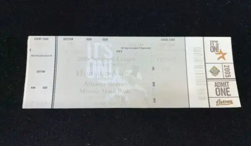 Houston Astros 2005 ticket featuring Biggio, Andruw, and Chipper for baseball card collectors