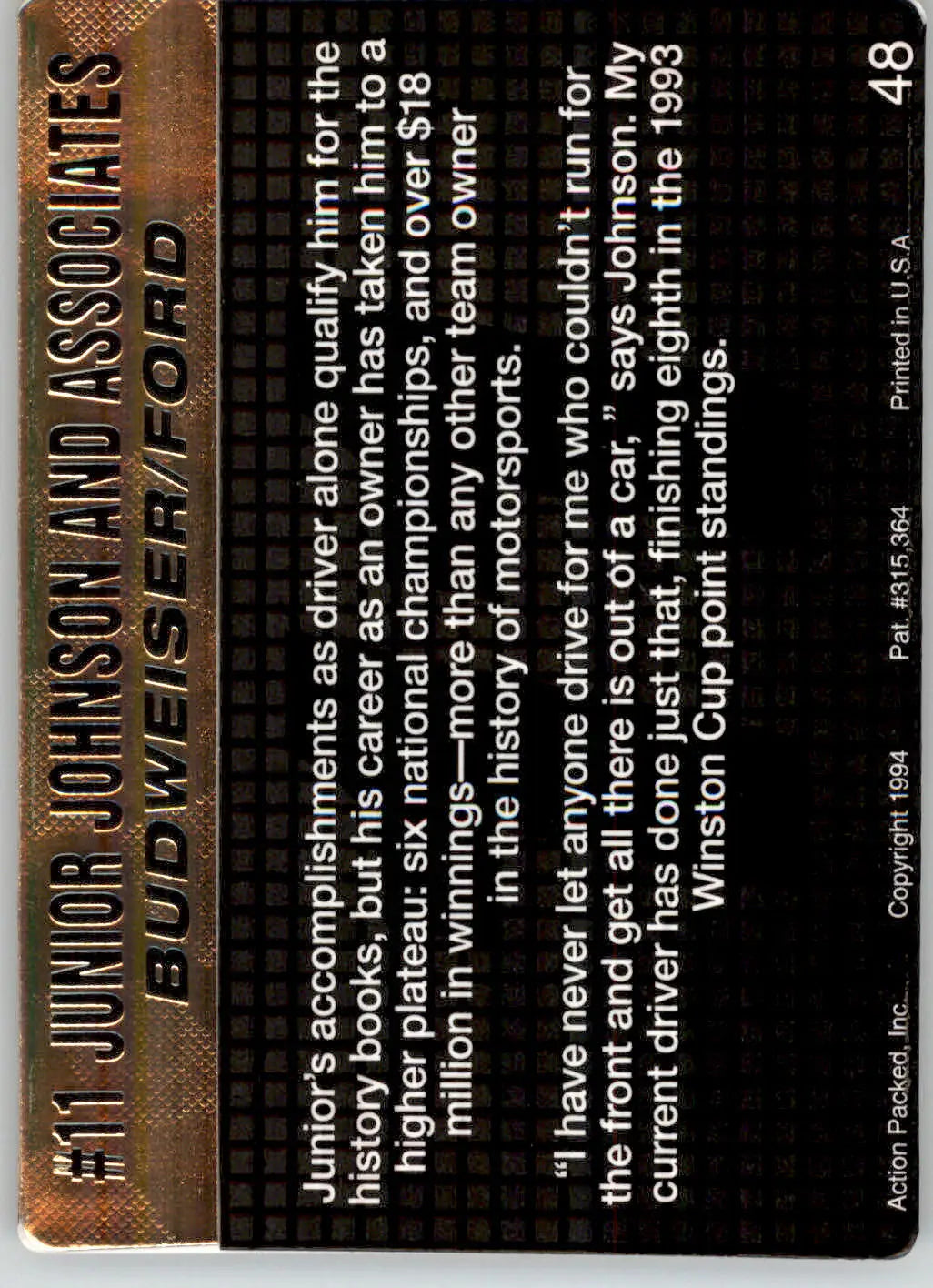 #11 Junior Johnson & Associates - 1994 Action Packed - #48 - Racing