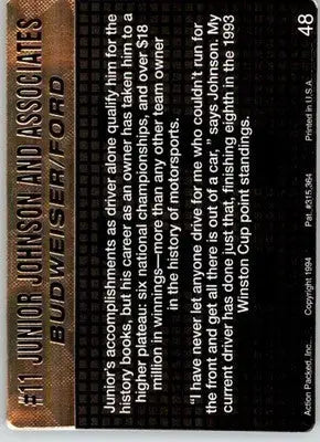 #11 Junior Johnson & Associates - 1994 Action Packed - #48 - Racing - Racing Card Single