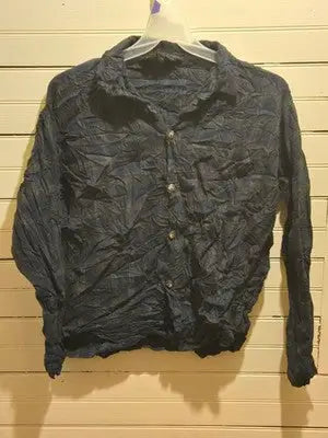 Croft & Barrow Button Up Shirt Womens L Blue Crinkle 100% Cotton Long Sleeve - Apparel