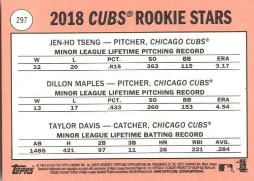 2018 Topps Heritage #297 Taylor Davis/Dillon Maples/Jen-Ho Tseng NM-MT R ID:9500 - Baseball Card Single