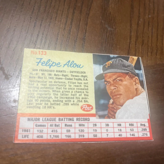 1862 Post Felipe Alou 133 HOF baseball card featuring the iconic Felipe Alou