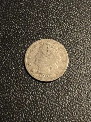1901 USA 5 Cents Coin - Liberty Nickel - Very Good 75% Copper 25% Nickel