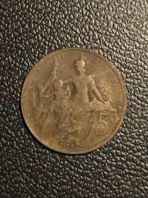 1902 France 5 Francs Copper-Nickel Coin - Very Good Condition - Rare!