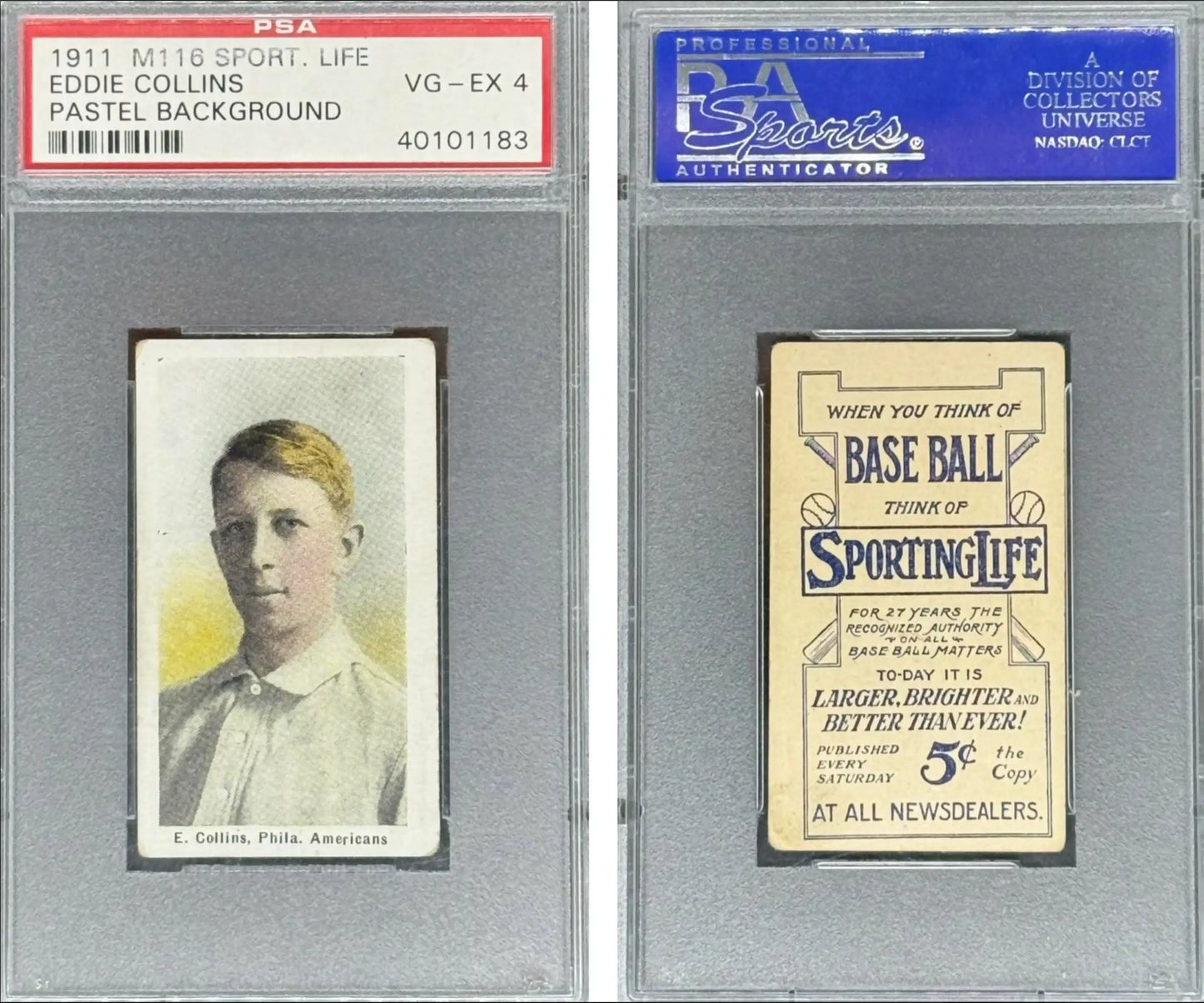 1911 M116 Sporting Life # Eddie Collins PSA 4 Pastel Background - Baseball Card Single