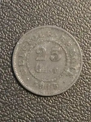 1915 Belgium 25 Centimes Zinc Coin - Good Condition - Uncertified