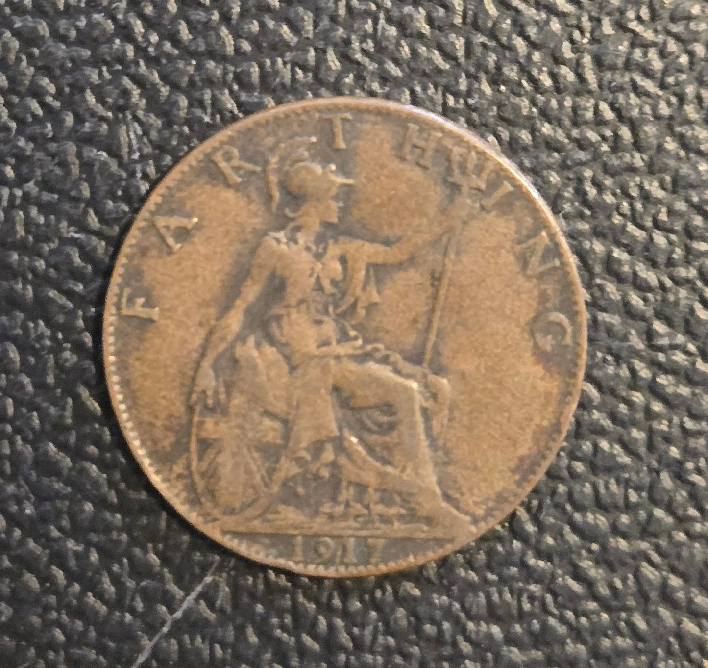 1917 Great Britain Farthing King George V Britannia World Coin SKU: b6 - Coins & Currency