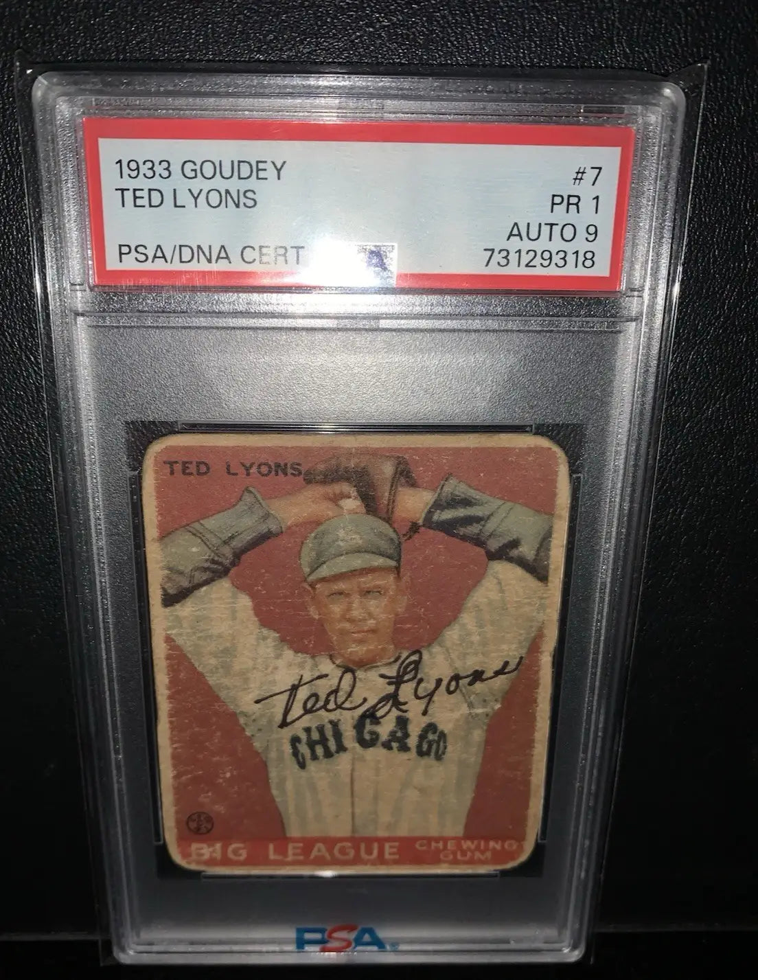 Goudey signed autographed Ted Lyons baseball card with autograph and PSA 1 DNA Auto 9
