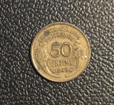 1940 France 50 Centimes Bronze Coin Very Good Condition Collectible