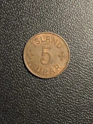 1942 Iceland 5 Kronur Bronze Coin - Very Good Condition Rare Collectible