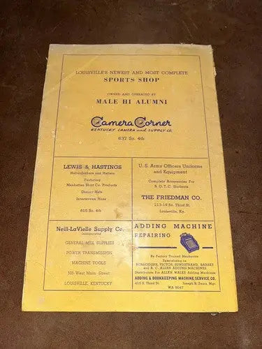 1942 Louisville Kentucky High School Football Program Male v Corbin Paul Jenkins - Sports Memorabilia