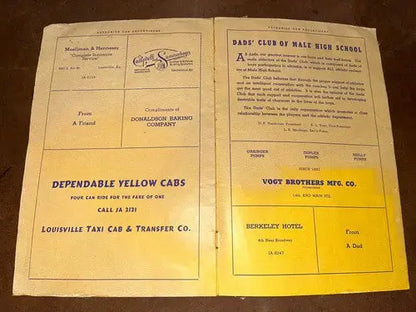 1942 Louisville Kentucky High School Football Program Male v Corbin Paul Jenkins