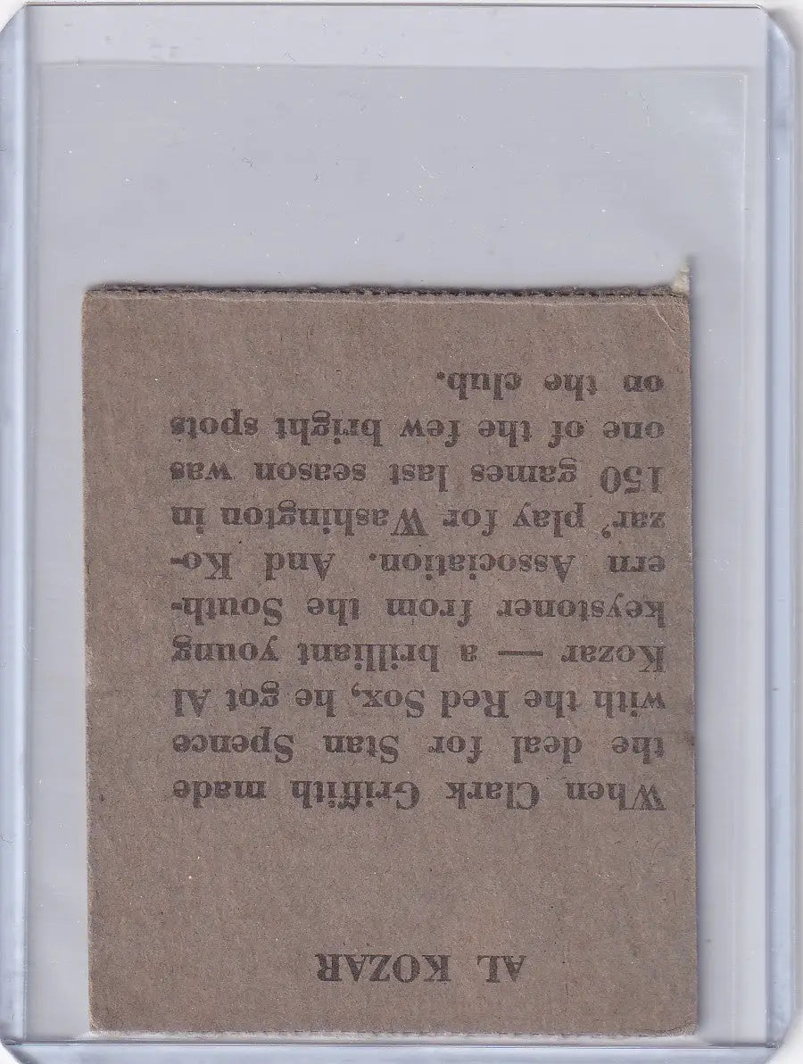 1943 R302-01 M.P. & Co Al Kozar - Washington Senators - Baseball Card Single