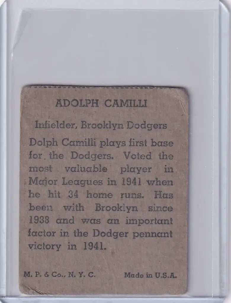 1943 R302-01 M.P. & Co Dolph Camilli Brooklyn Dodgers