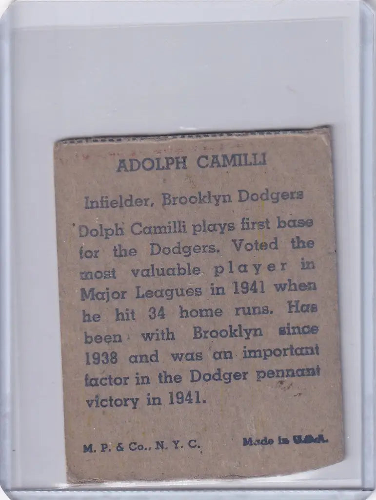 1943 R302-01 M.P. & Co Dolph Camilli Brooklyn Dodgers