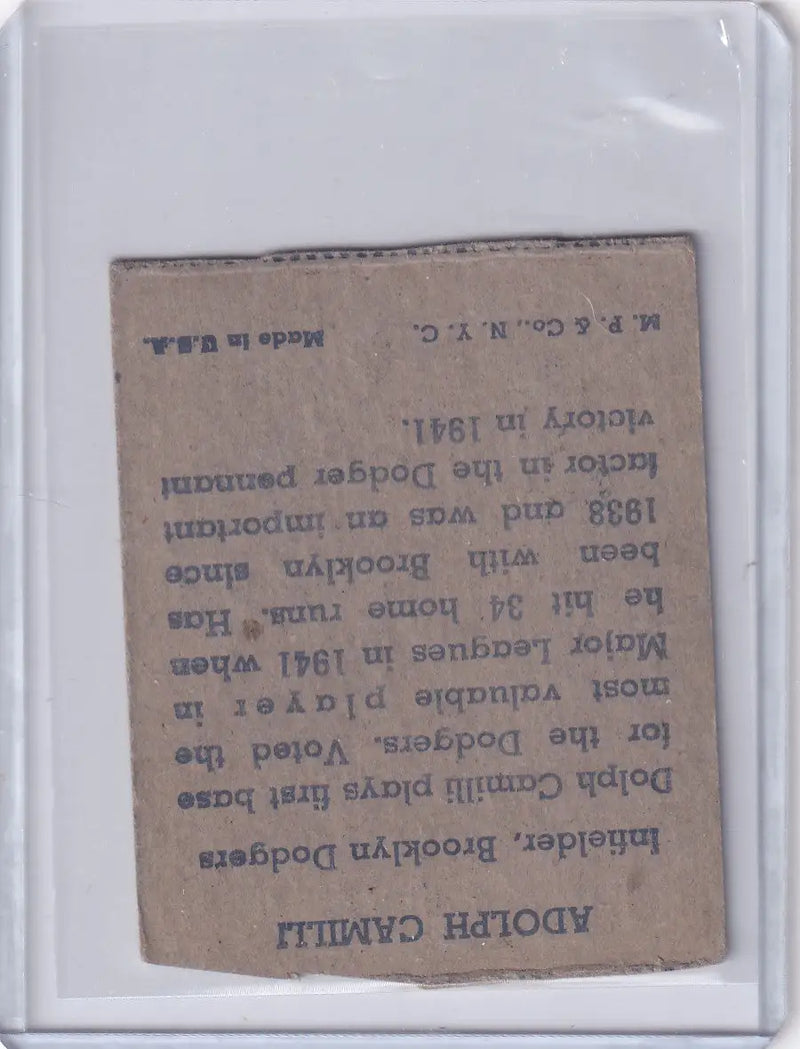 Vintage baseball card of Adolph Camilli Brooklyn Dodgers R302-01 product display