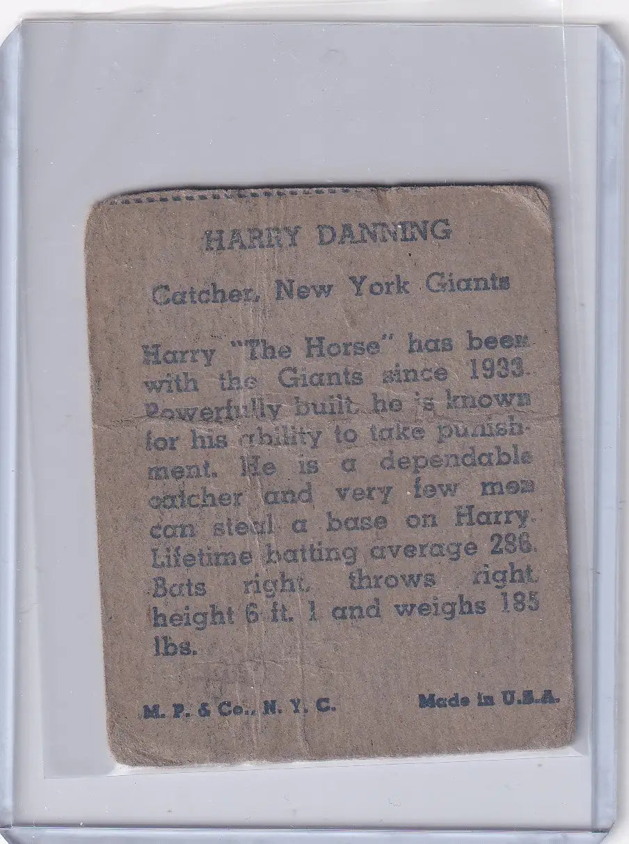 Vintage Hank Danning baseball card from R302-01 for New York Giants collectors