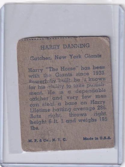 Vintage Hank Danning baseball card from R302-01 for New York Giants collectors